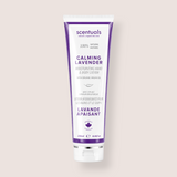 A squeeze tube of scentsuals Calming Lavender Moisturizing Hand & Body Lotion on a solid light beige background.