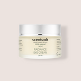 A jar of scentsuals Radiance Eye Cream centered on a solid pale beige background.