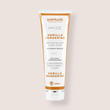 A 250ml squeeze tube of scentuals Vanilla Tangerine moisturizing hand and body lotion, shown against a solid light beige background.